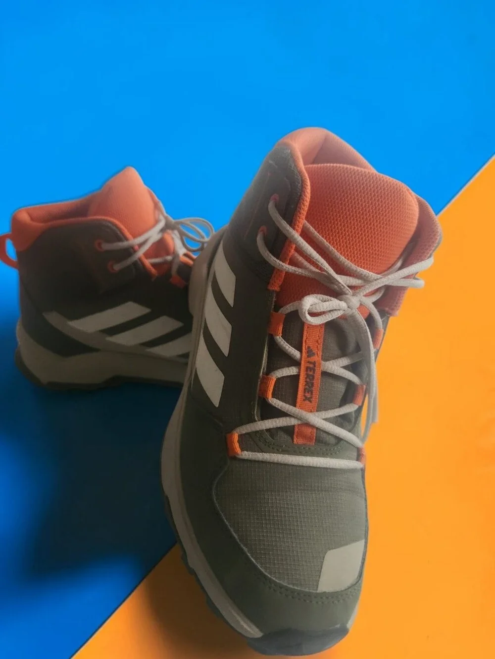 Adidas Kids' Gray & Orange Mid-Top Hiking Shoes- Size 5.5 US
